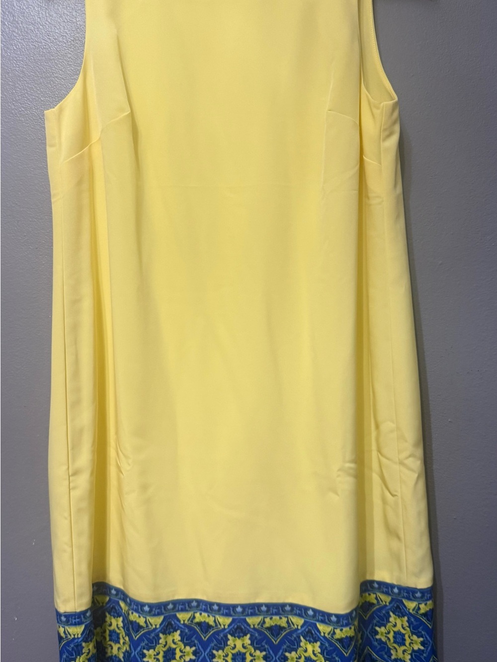 The Limited Yellow Shift Dress with Blue Patterned Trim